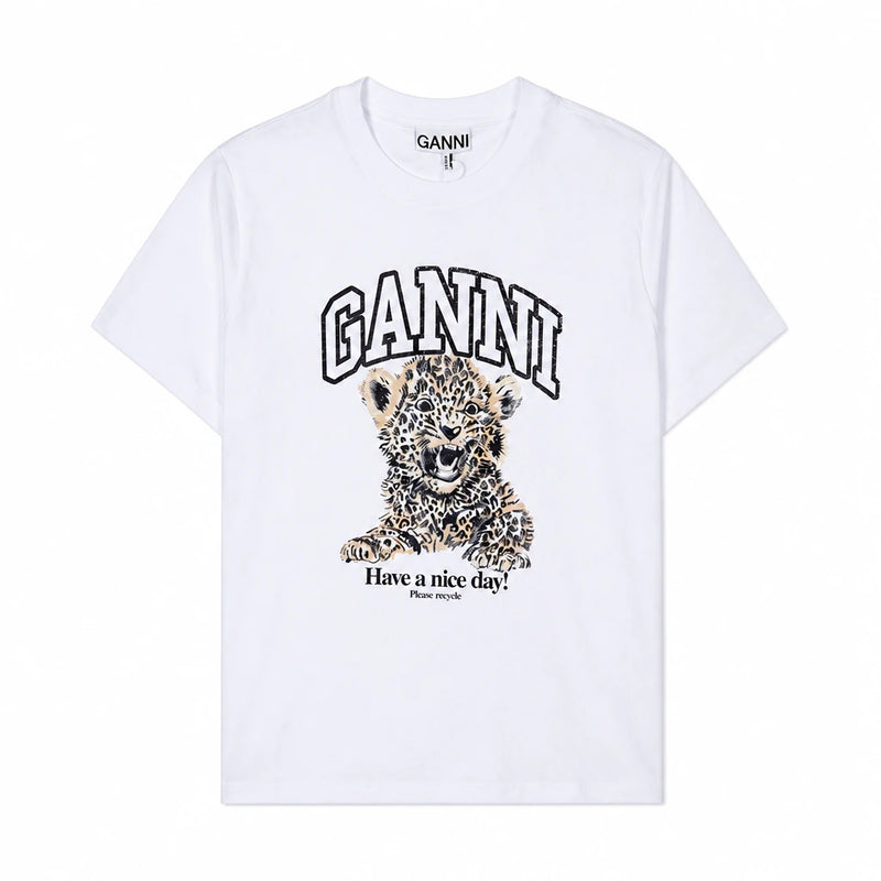 GANNI Leopard Print Short Sleeve T-Shirt for Women T4124 943
