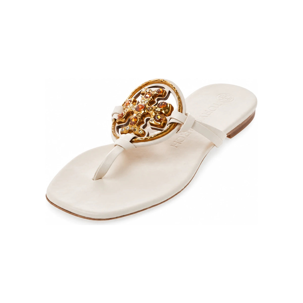 Tory Burch Jeweled Miller Sandals Women’s Tan Leather