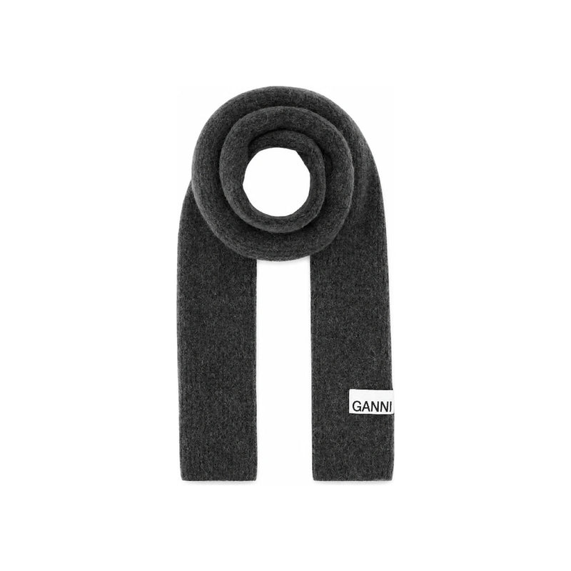 GANNI Logo Wool Scarf Gray