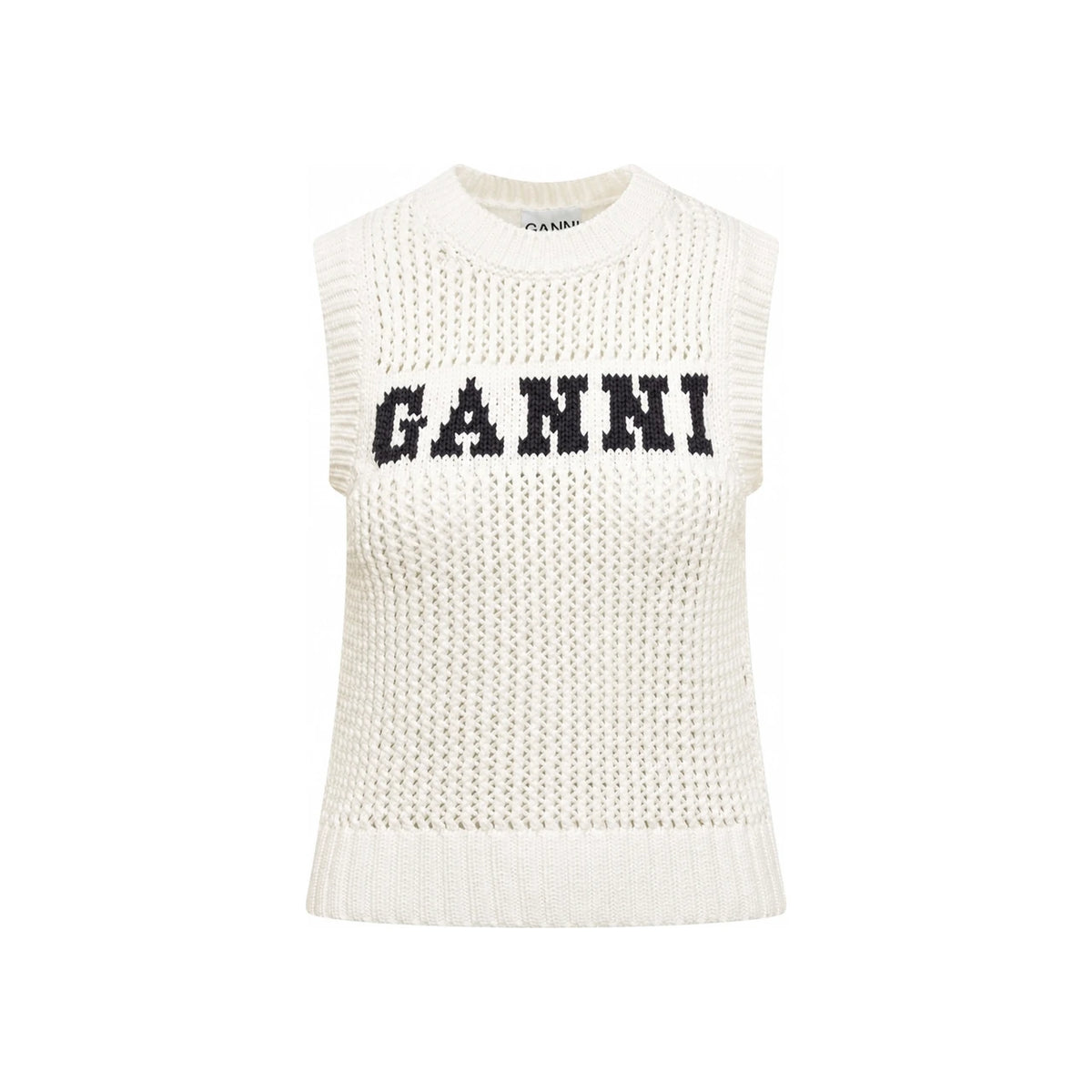 GANNI Signature Logo Knit Vest White