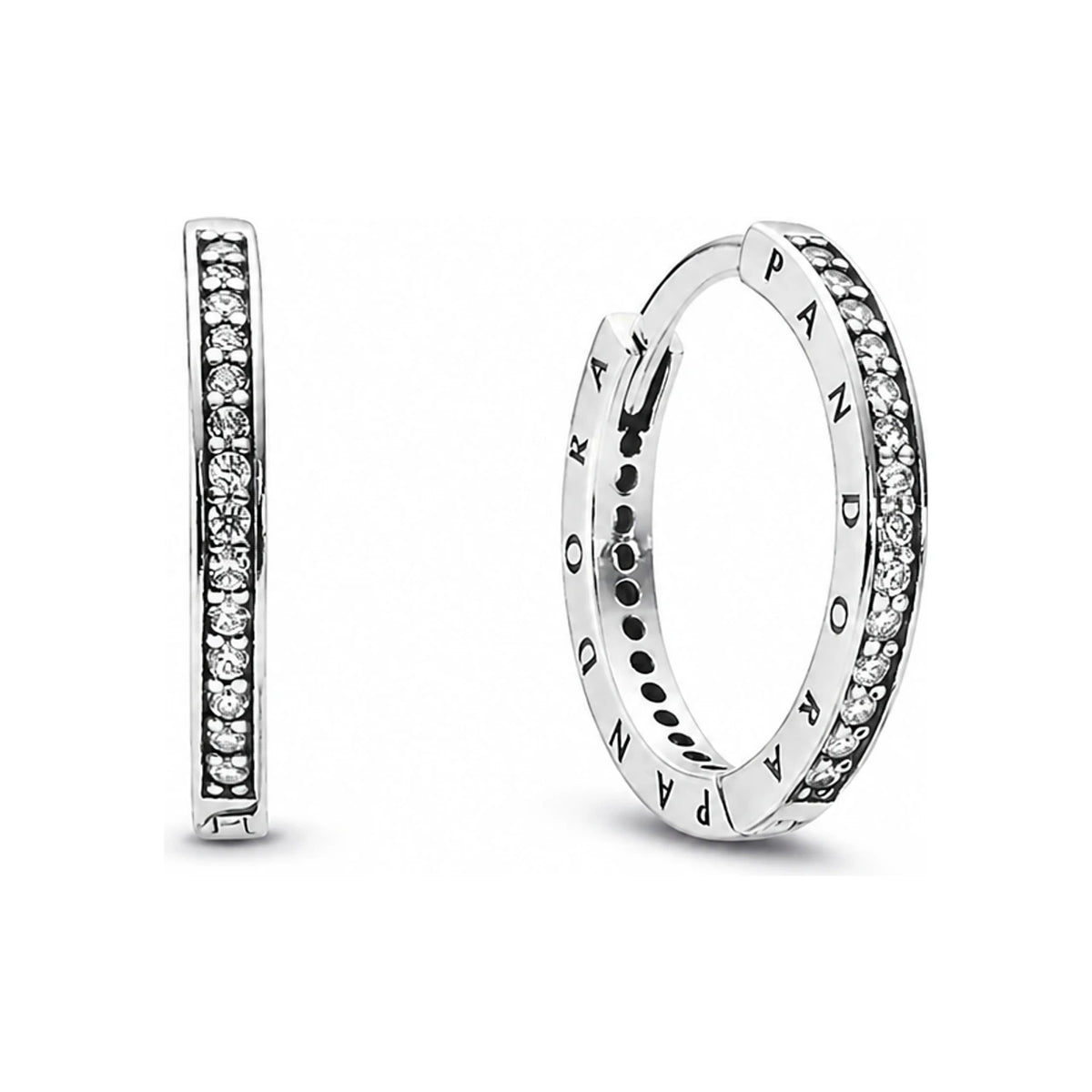 PANDORA Signature Hoop Earrings Sterling Silver Clear CZ