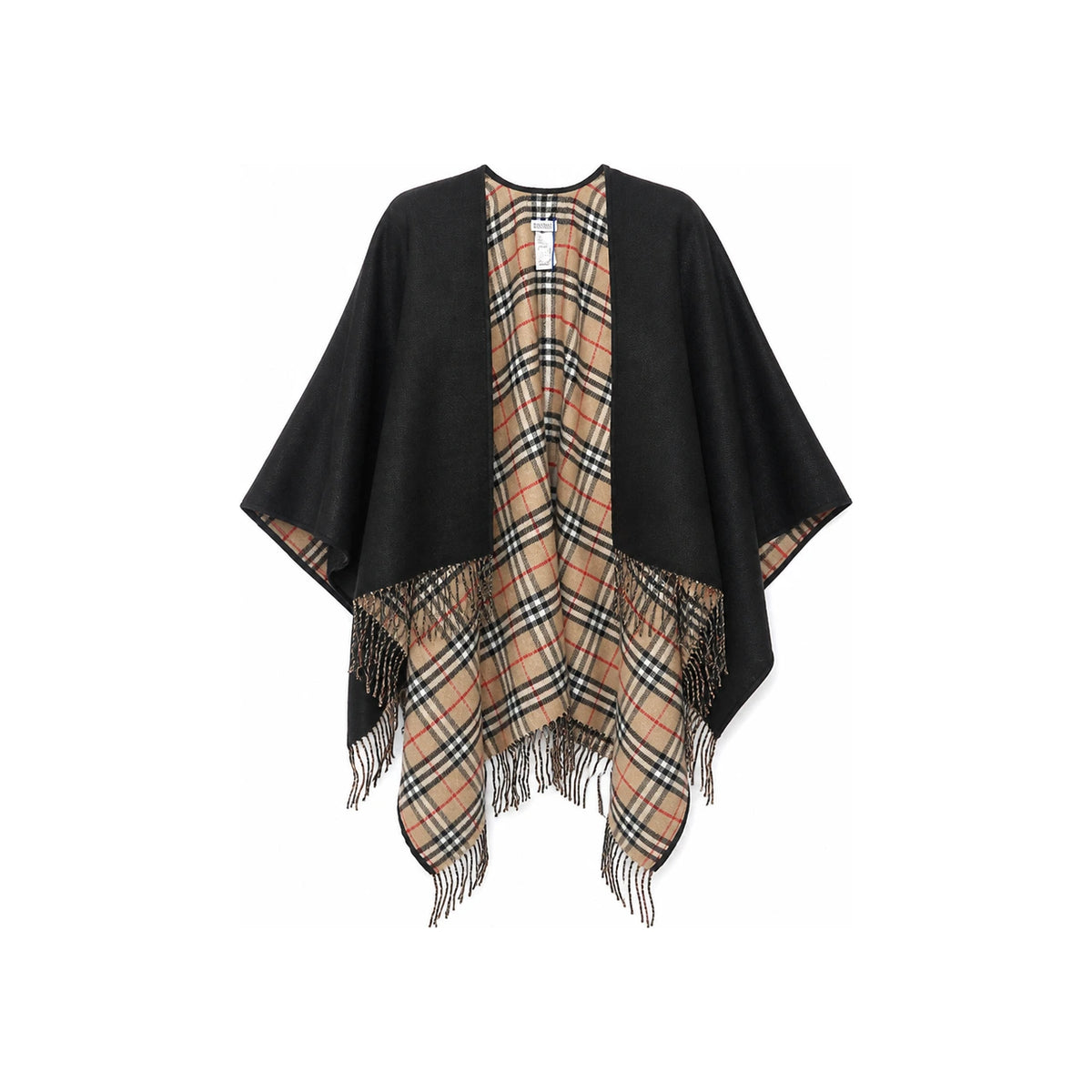 BURBERRY Check Wool Reversible Fringe Women’s Cape Coat