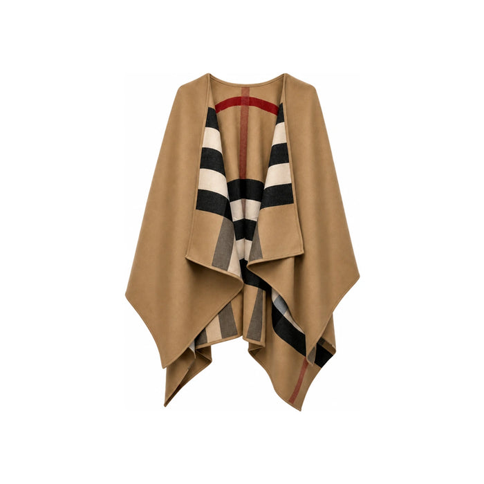 BURBERRY Reversible Solid Check Wool Cape Camel
