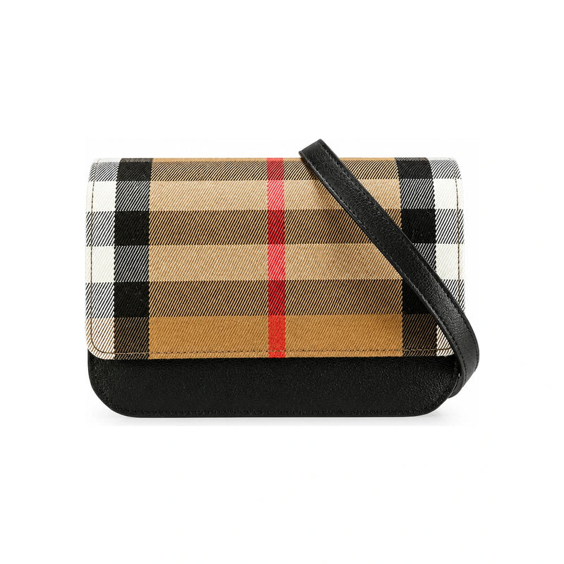 BURBERRY Madison Check Crossbody Bag Black