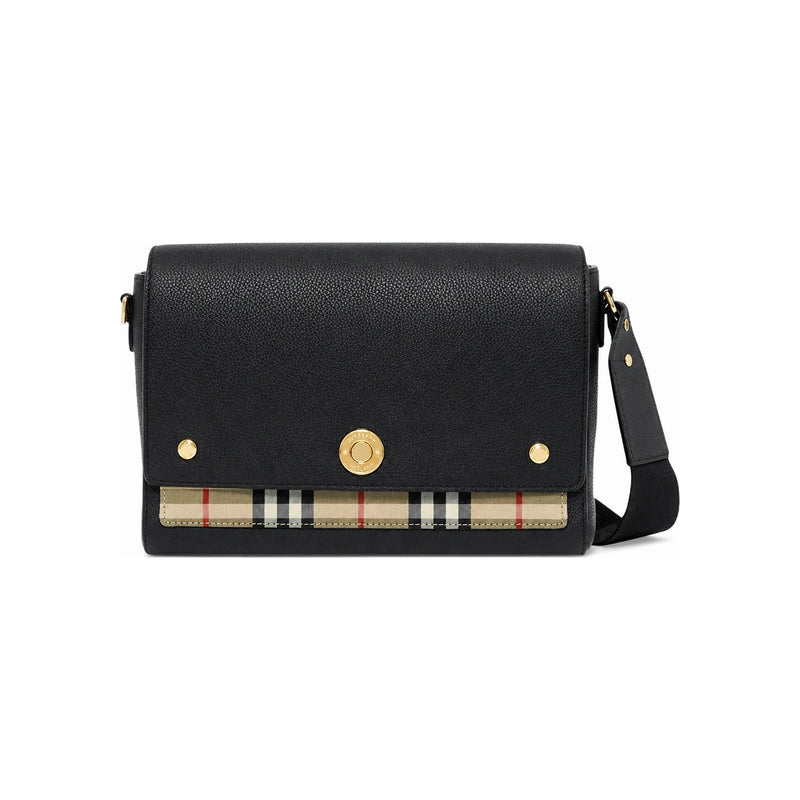 BURBERRY Leather Vintage Check Note Crossbody Bag Women Black