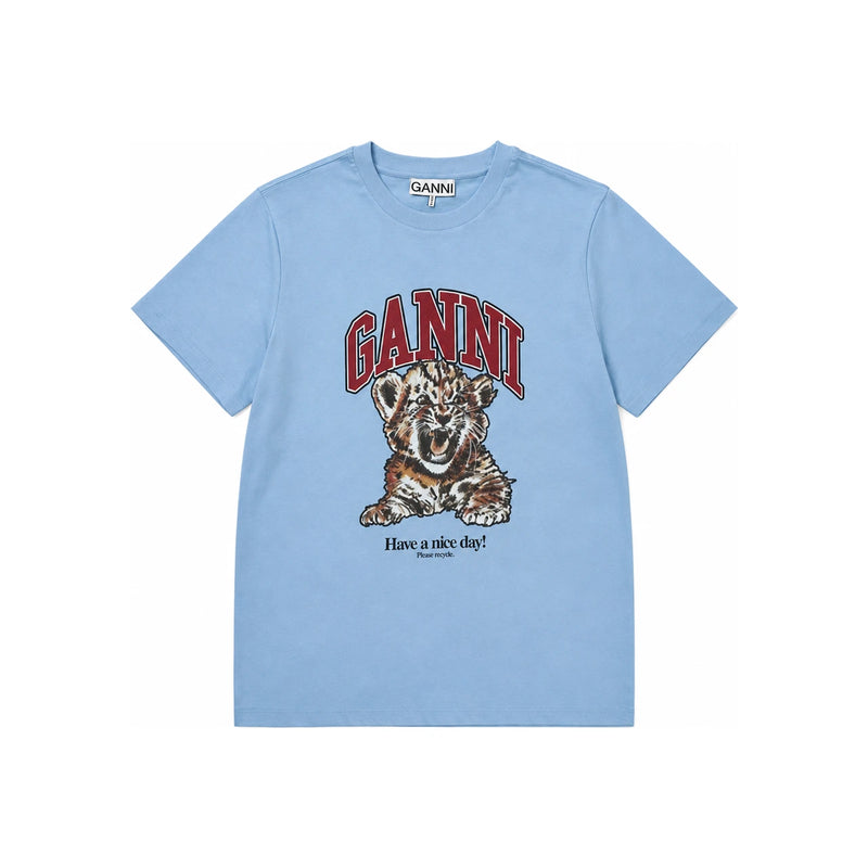 GANNI Tiger Logo Basic Jersey Relaxed Short Sleeve T-Shirt