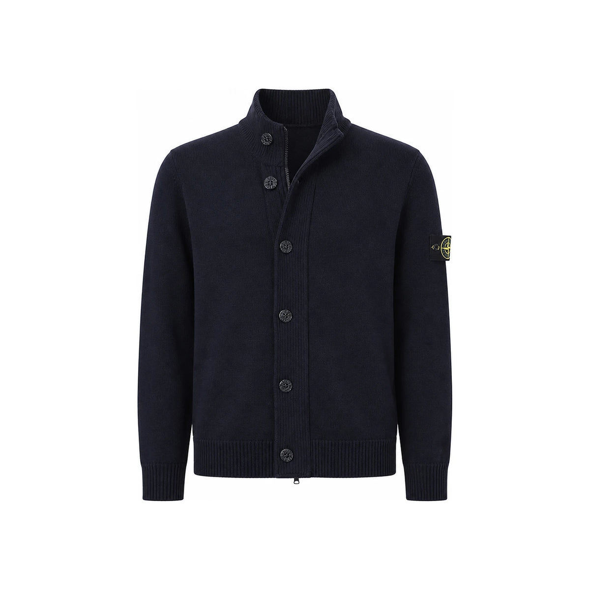 STONE ISLAND Navy Patch Zip Button Knit Cardigan