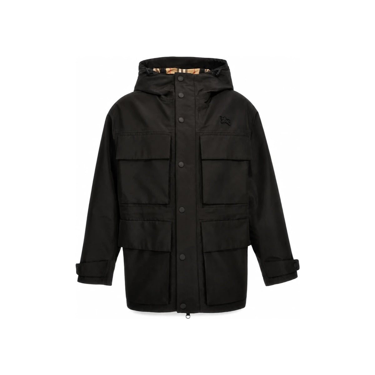 BURBERRY Men’s Hooded Jacket Check Black