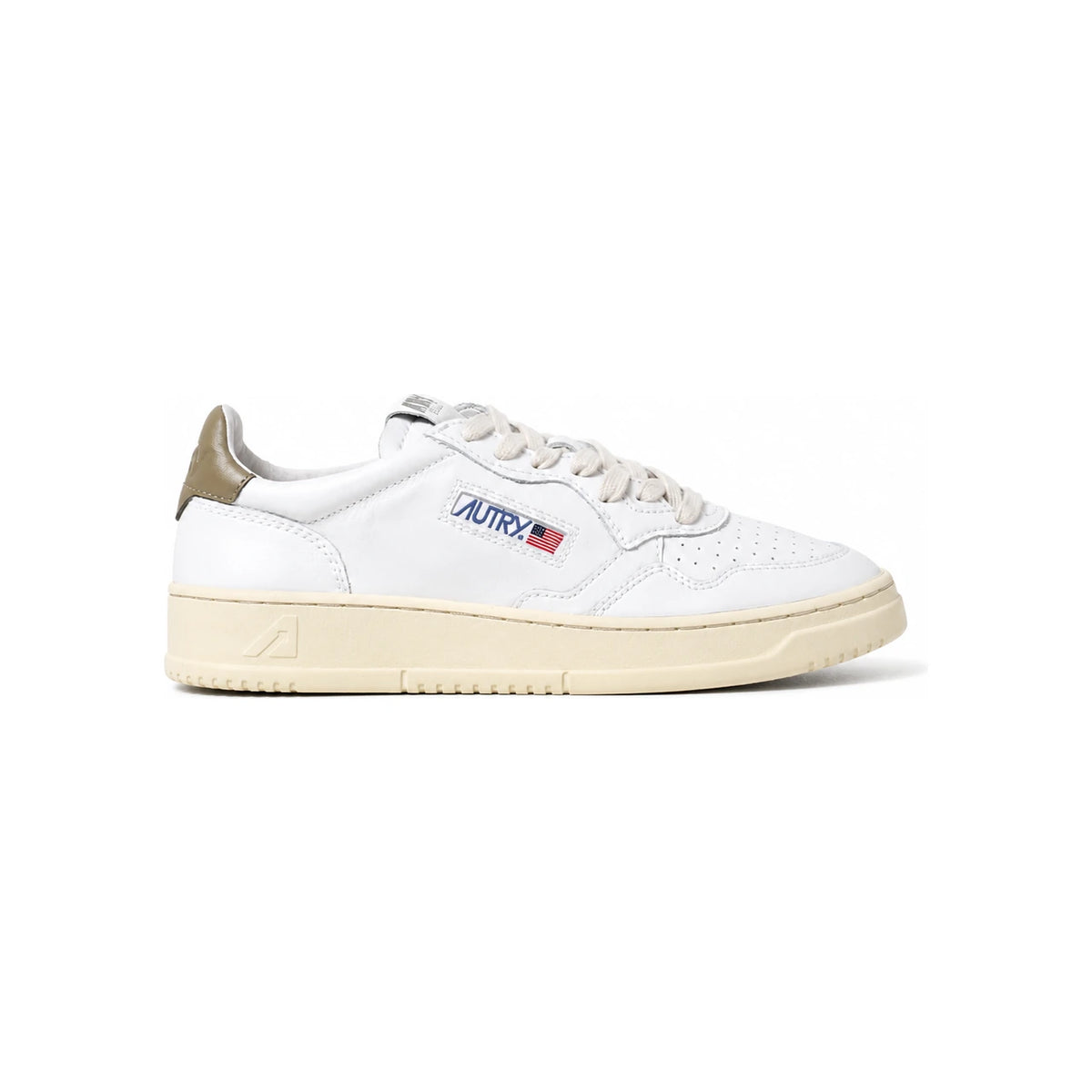 AUTRY White/Khaki Tab Medalist Low-Top Sneakers