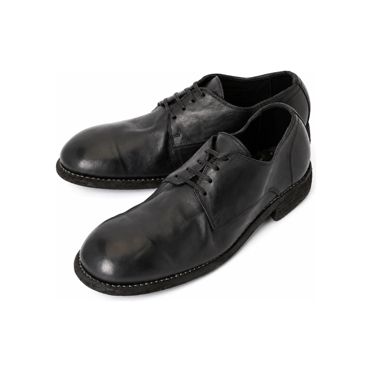 GUIDI Black Horse Full Grain Leather European Fit Derby Loafers