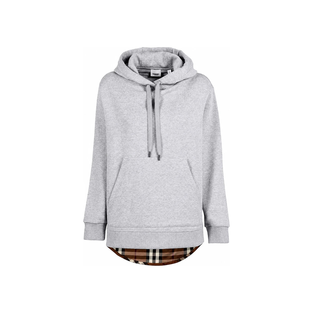 BURBERRY Women’s Asymmetric Check Hoodie Melange Gray 8048924