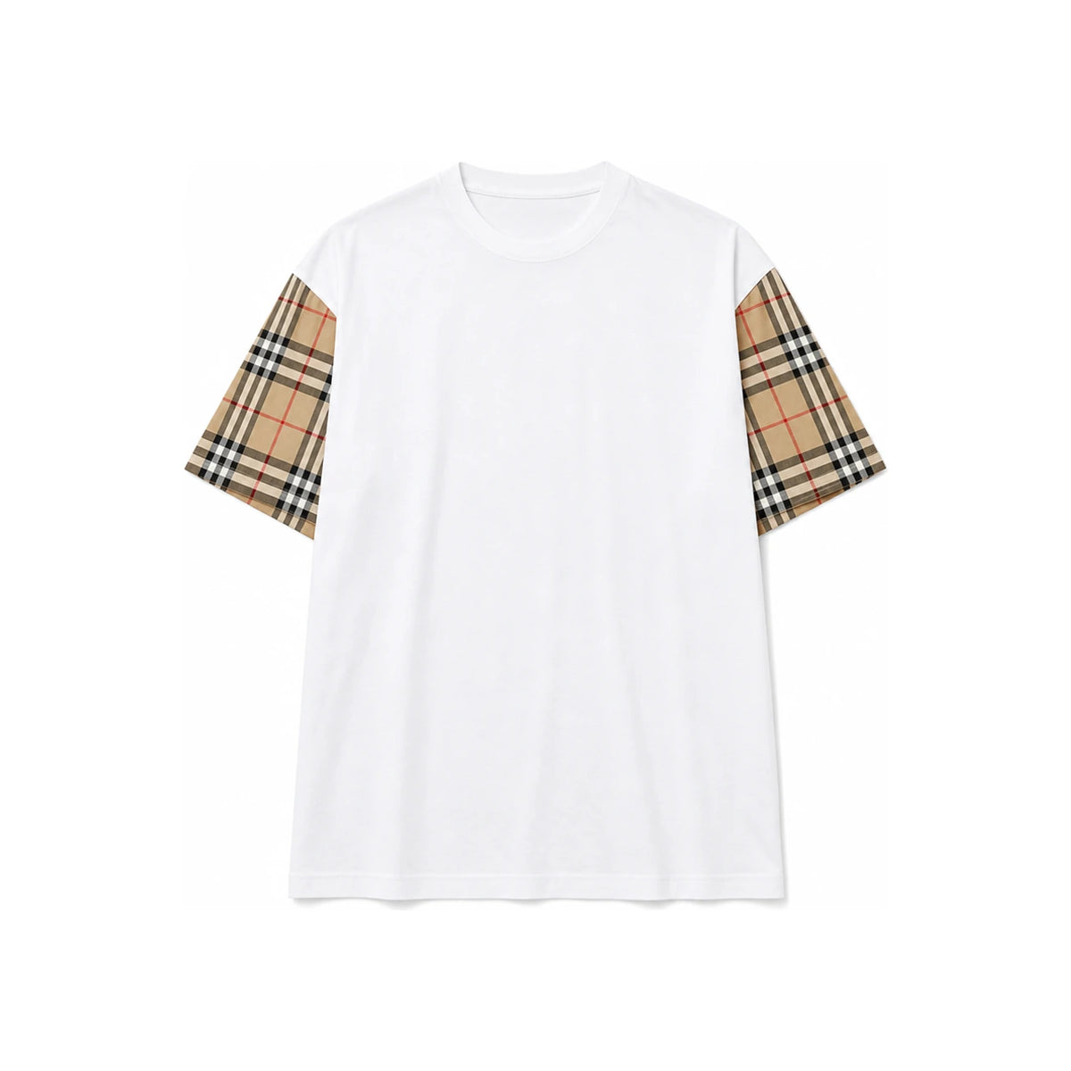 BURBERRY Check Sleeve White Short Sleeve T-Shirt for Women