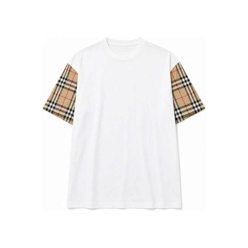 BURBERRY Check Sleeve White Short Sleeve T-Shirt for Women
