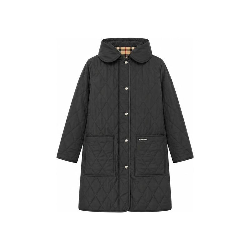 BURBERRY Black Quilted Hooded Coat