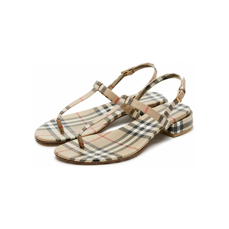 BURBERRY Emily Check Strap Sandals Archive Beige