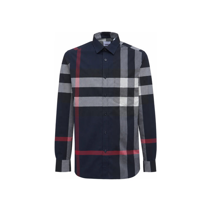 BURBERRY Blue Sutherland Check Long Sleeve Shirt Men