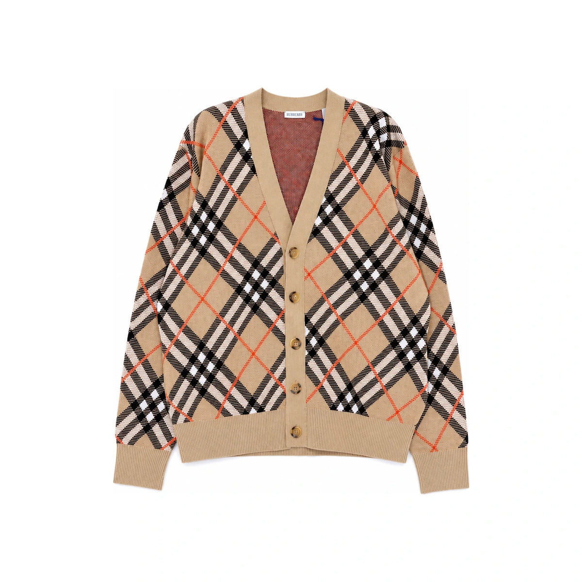 BURBERRY Check V-Neck Wool Cardigan Sand Men 8093494