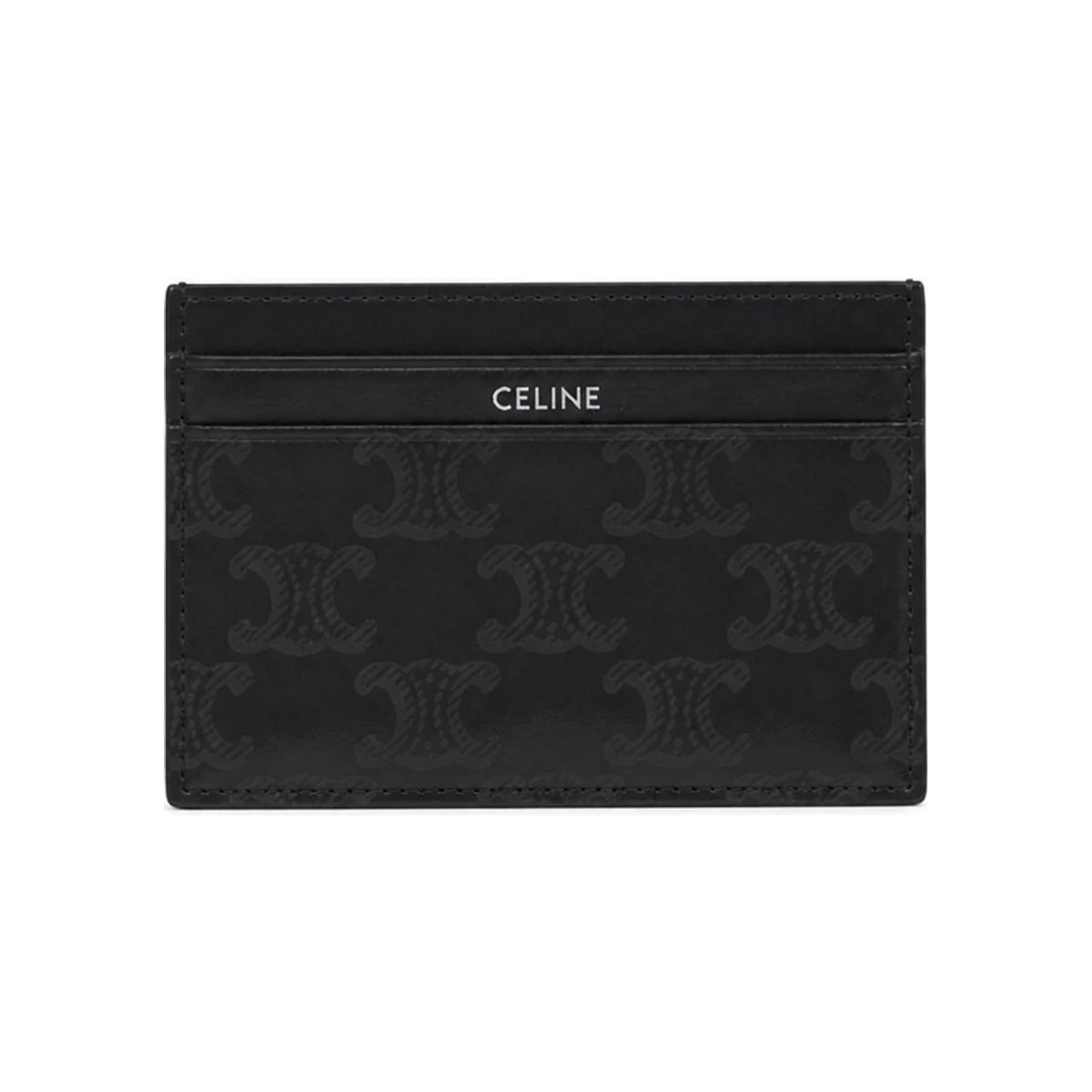 CELINE Men’s Triomphe Quilted Leather Card Holder Wallet Silver