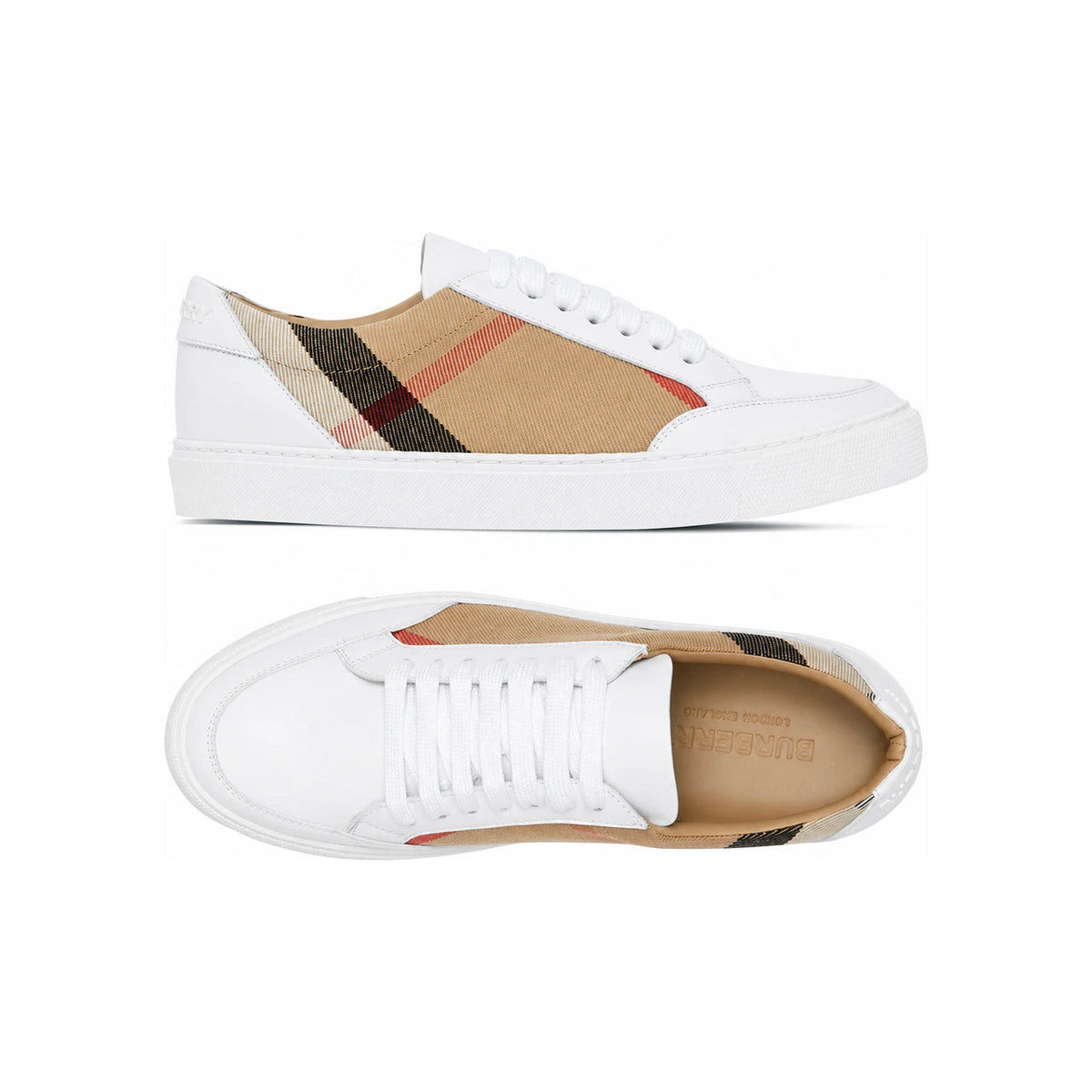 BURBERRY Optic White New Salmond Check Low Top Sneakers Women