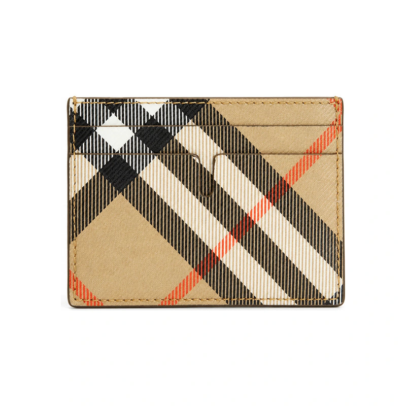 BURBERRY Check Leather Sandon Men’s Card Holder Wallet