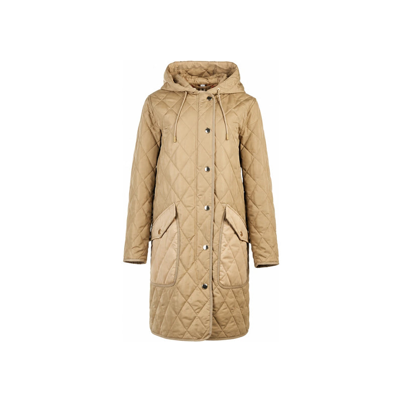 BURBERRY Beige Diamond Quilted Hooded Coat Women