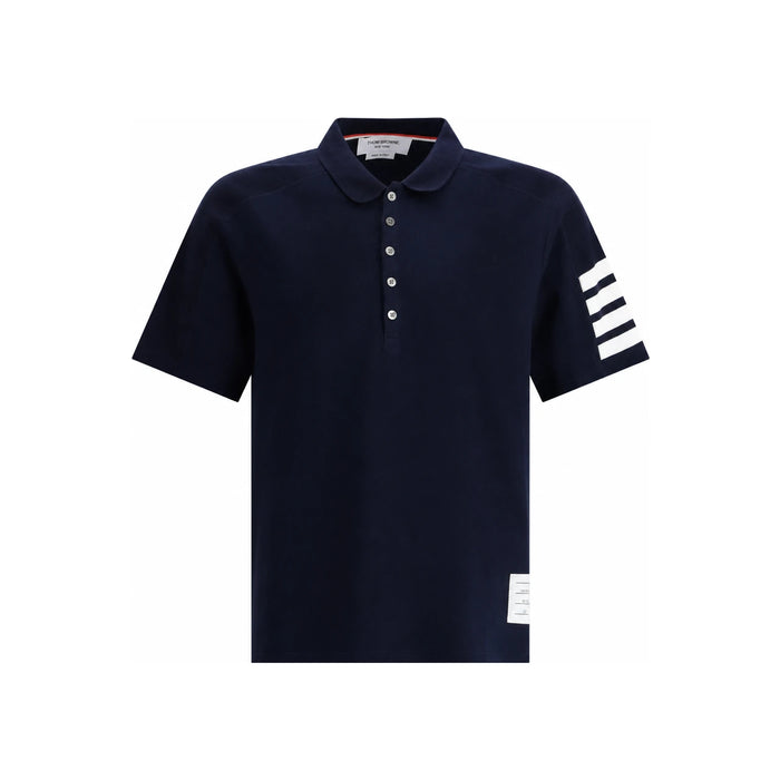 THOM BROWNE Diagonal Stripe Milano Cotton Polo Shirt Navy