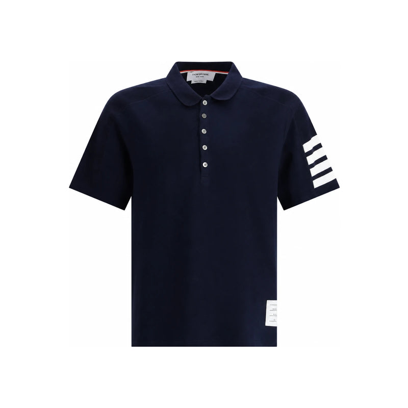 THOM BROWNE Diagonal Stripe Milano Cotton Polo Shirt Navy