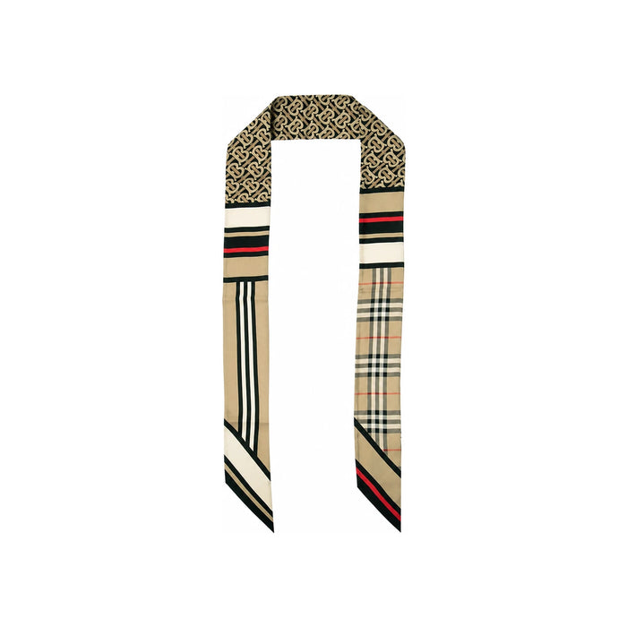 BURBERRY Check Skinny Montage Silk Scarf