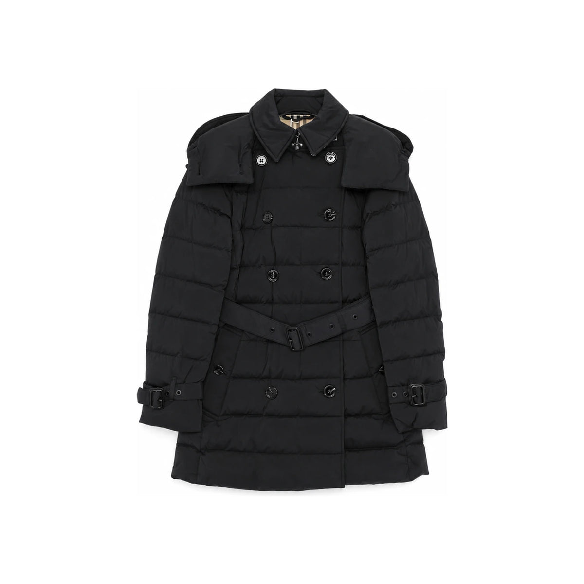 BURBERRY Black Ashwick Belted Detachable Hood Down Puffer Jacket