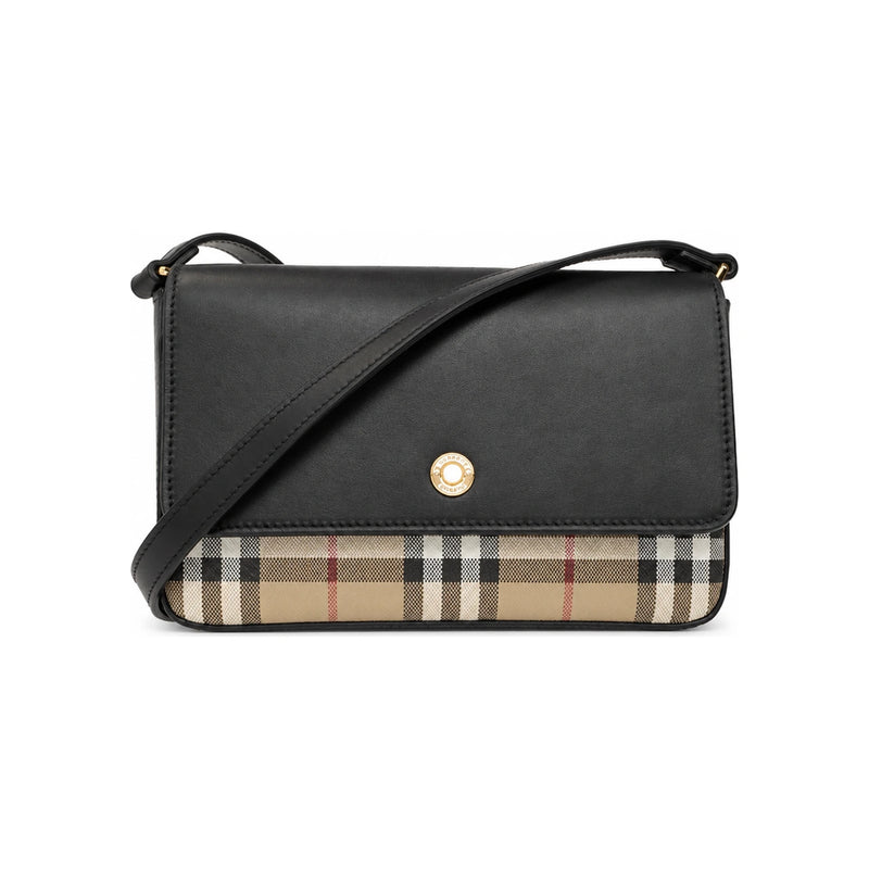 BURBERRY Hampshire Check Shoulder Crossbody Bag Black