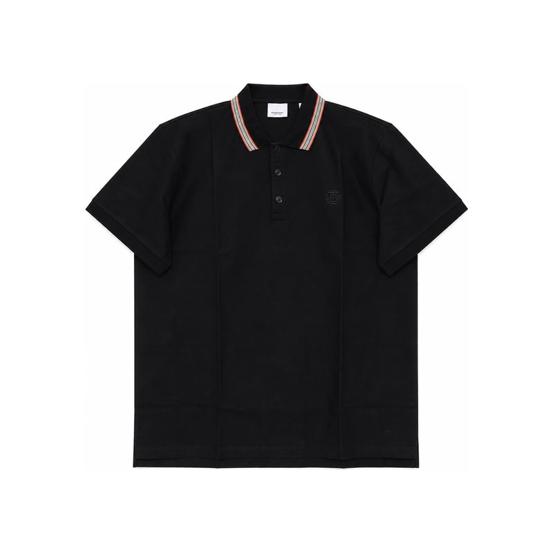 BURBERRY Black Cotton Pique Short Sleeve Polo Shirt for Men