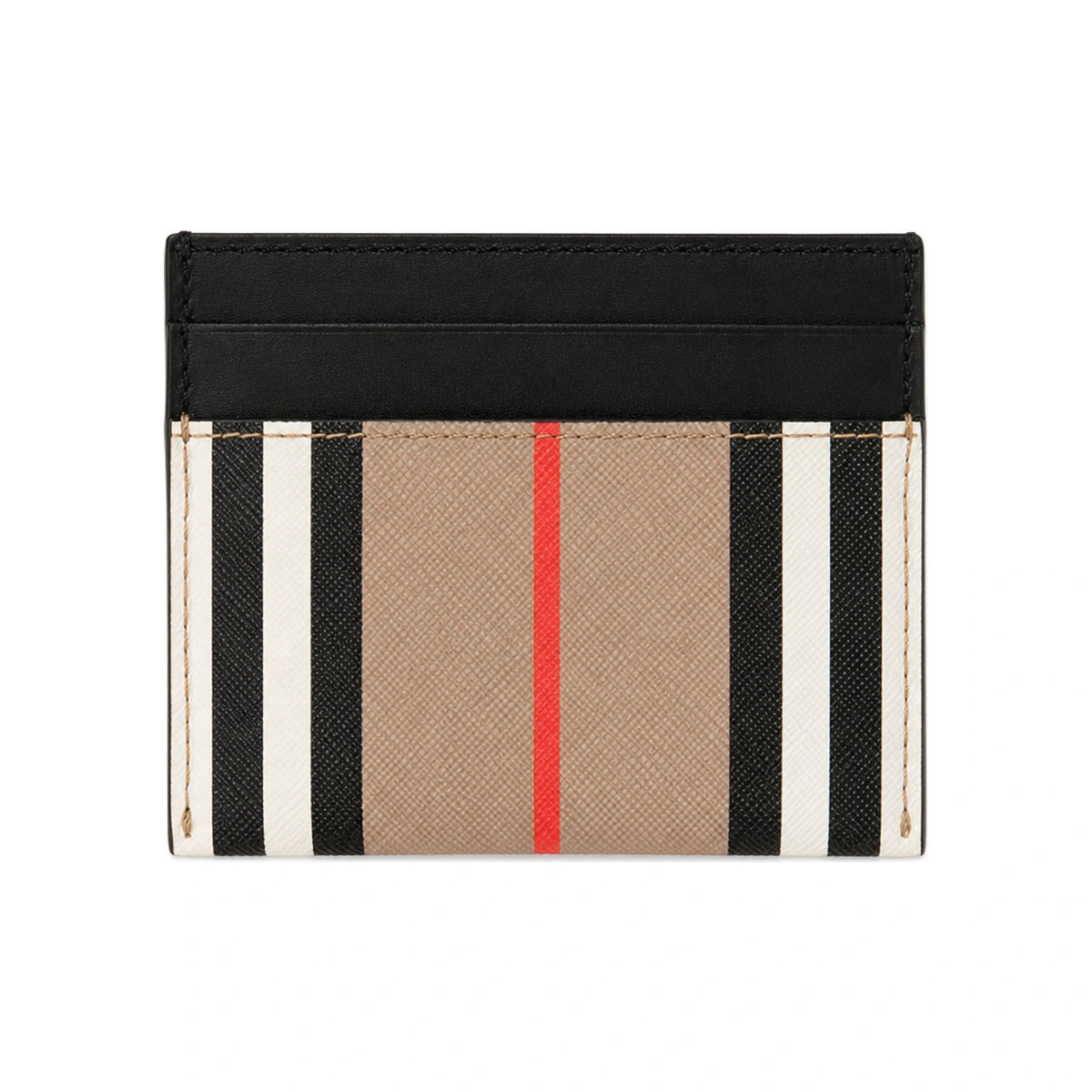 BURBERRY Icon Stripe Leather Card Holder Sandon Beige