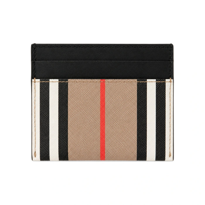 BURBERRY Icon Stripe Leather Card Holder Sandon Beige