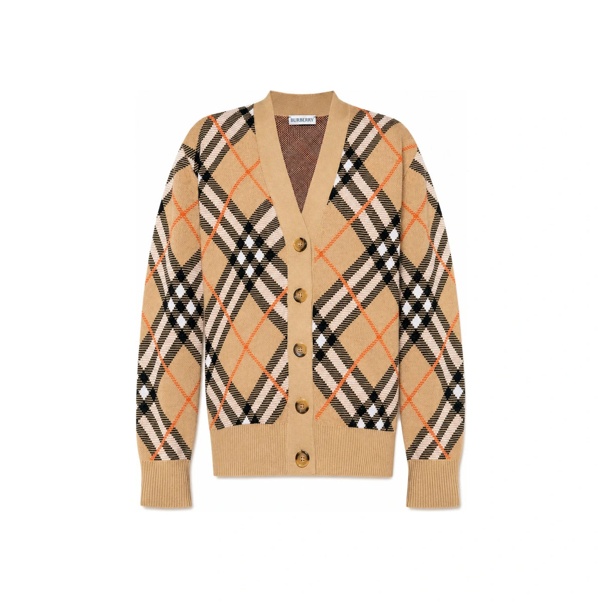 BURBERRY Vintage Check Wool V-Neck Cardigan Sand