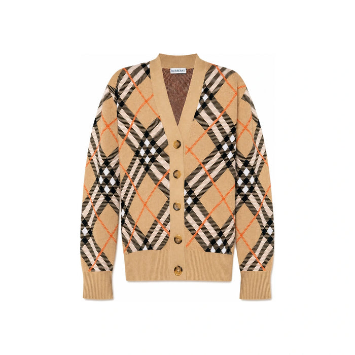 BURBERRY Vintage Check Wool V-Neck Cardigan Sand