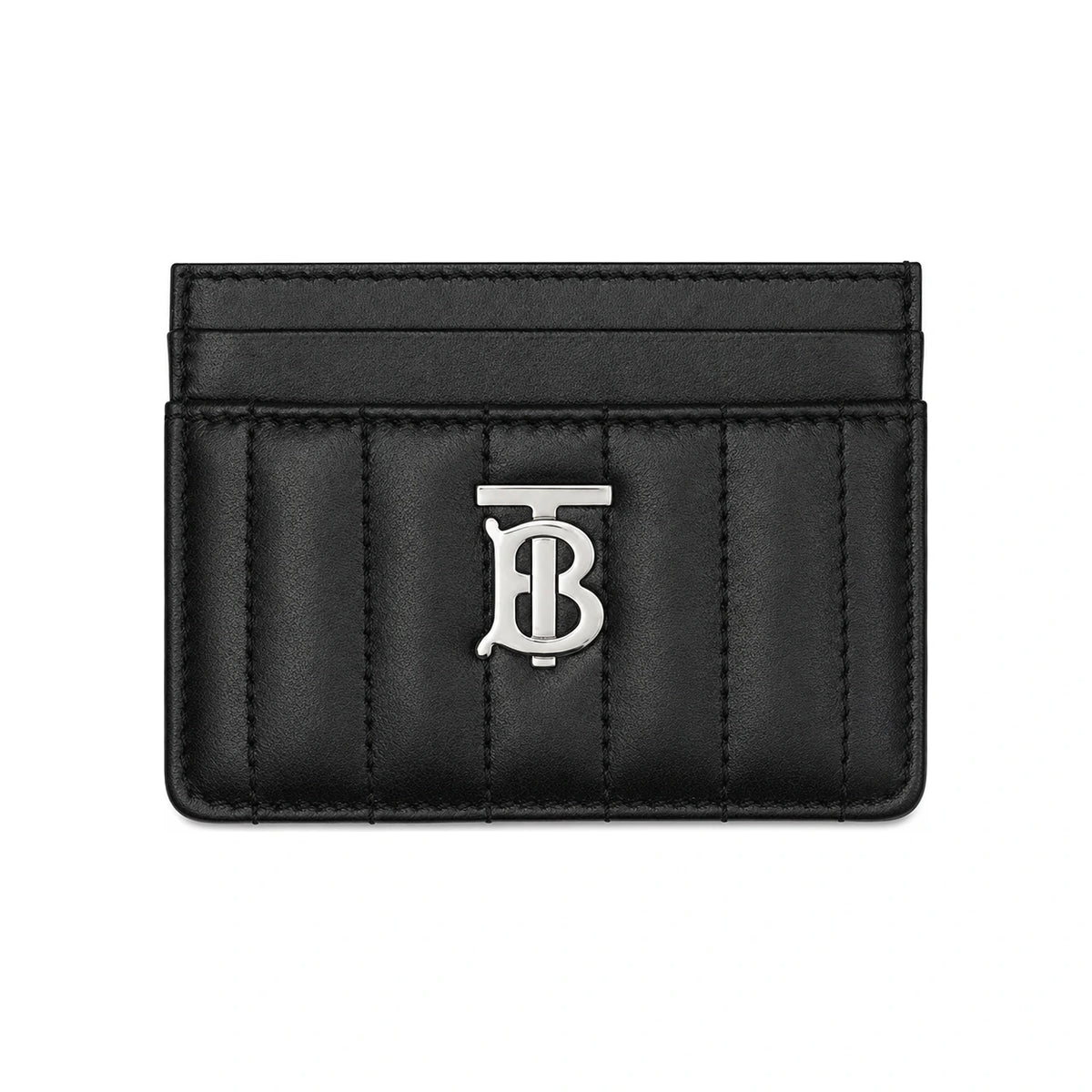 BURBERRY Quilted Leather Card Holder with Silver Logo Black