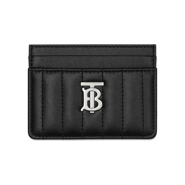 BURBERRY Quilted Leather Card Holder with Silver Logo Black