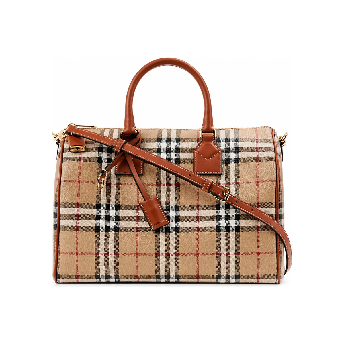 BURBERRY Women’s Medium Check Bowling Bag Beige Shoulder Bag