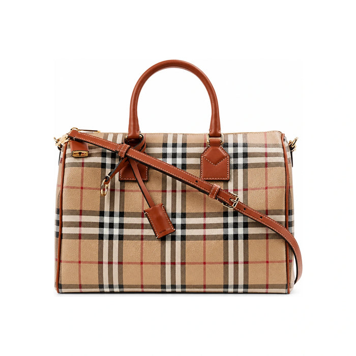 BURBERRY Women’s Medium Check Bowling Bag Beige Shoulder Bag