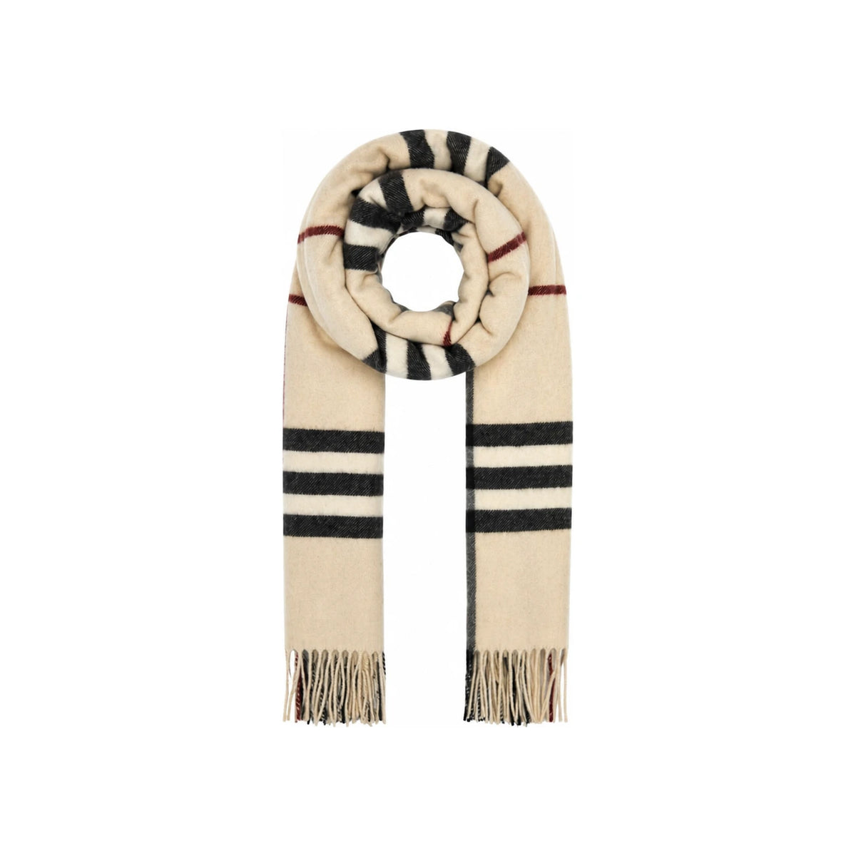 BURBERRY Washed Giant Check Fringe Scarf Stone Beige Wool