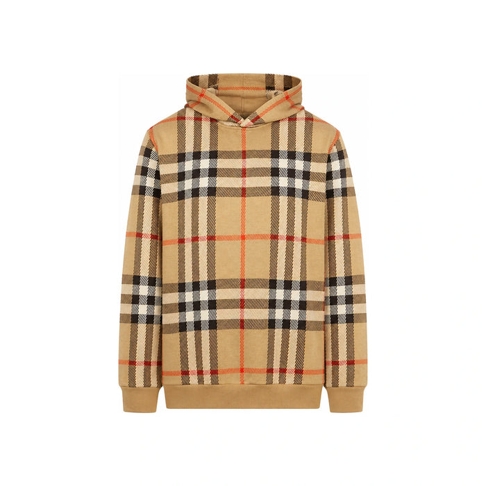 BURBERRY Beige Check Cotton Jacquard Hoodie Men