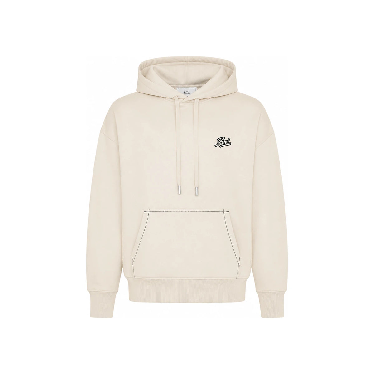 AMI Signature Logo Hoodie Men’s Cotton Pullover Sweatshirt Gray