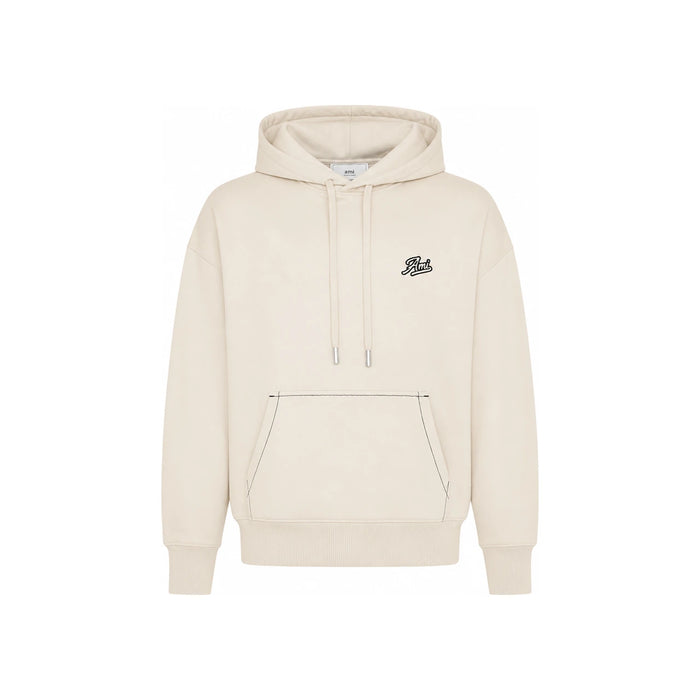 AMI Signature Logo Hoodie Men’s Cotton Pullover Sweatshirt Gray
