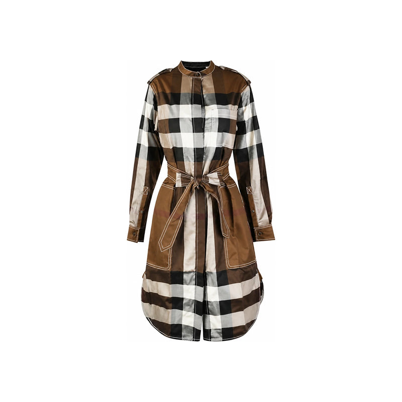 BURBERRY Vintage Check Shirt Midi Dress Dark Birch Brown