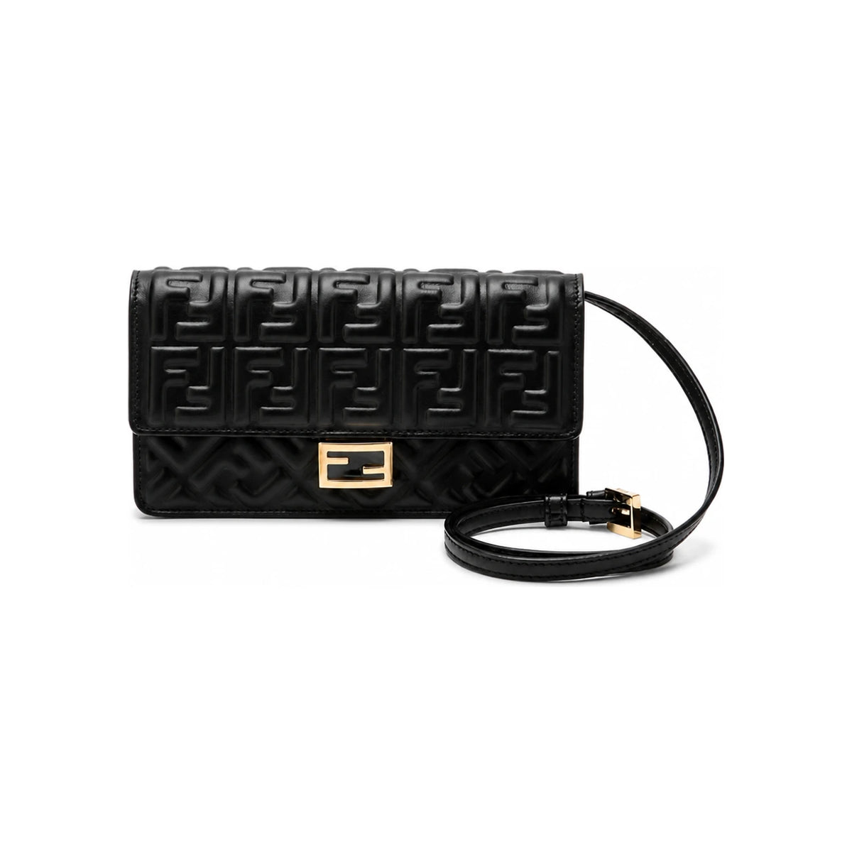 FENDI Ivory FF Logo Baguette Chain Wallet Shoulder Crossbody Bag