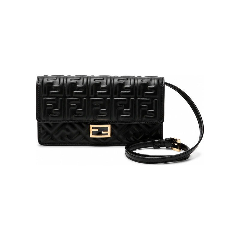FENDI Ivory FF Logo Baguette Chain Wallet Shoulder Crossbody Bag