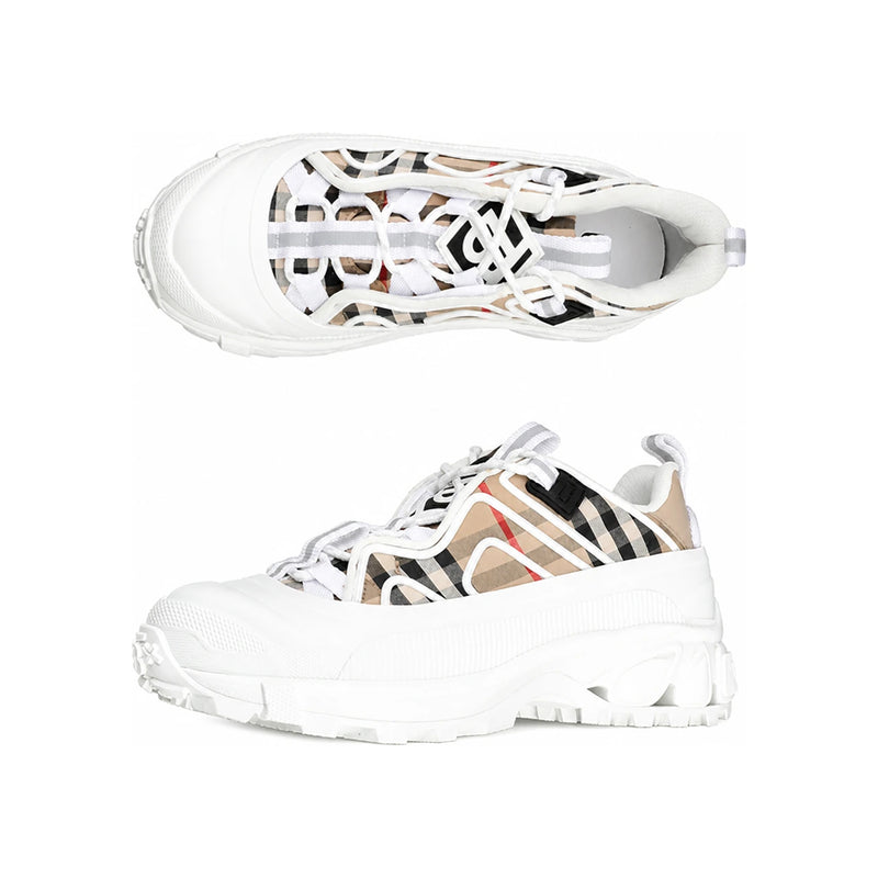 BURBERRY Beige Vintage Check Cotton Leather Arthur Low-Top Sneakers