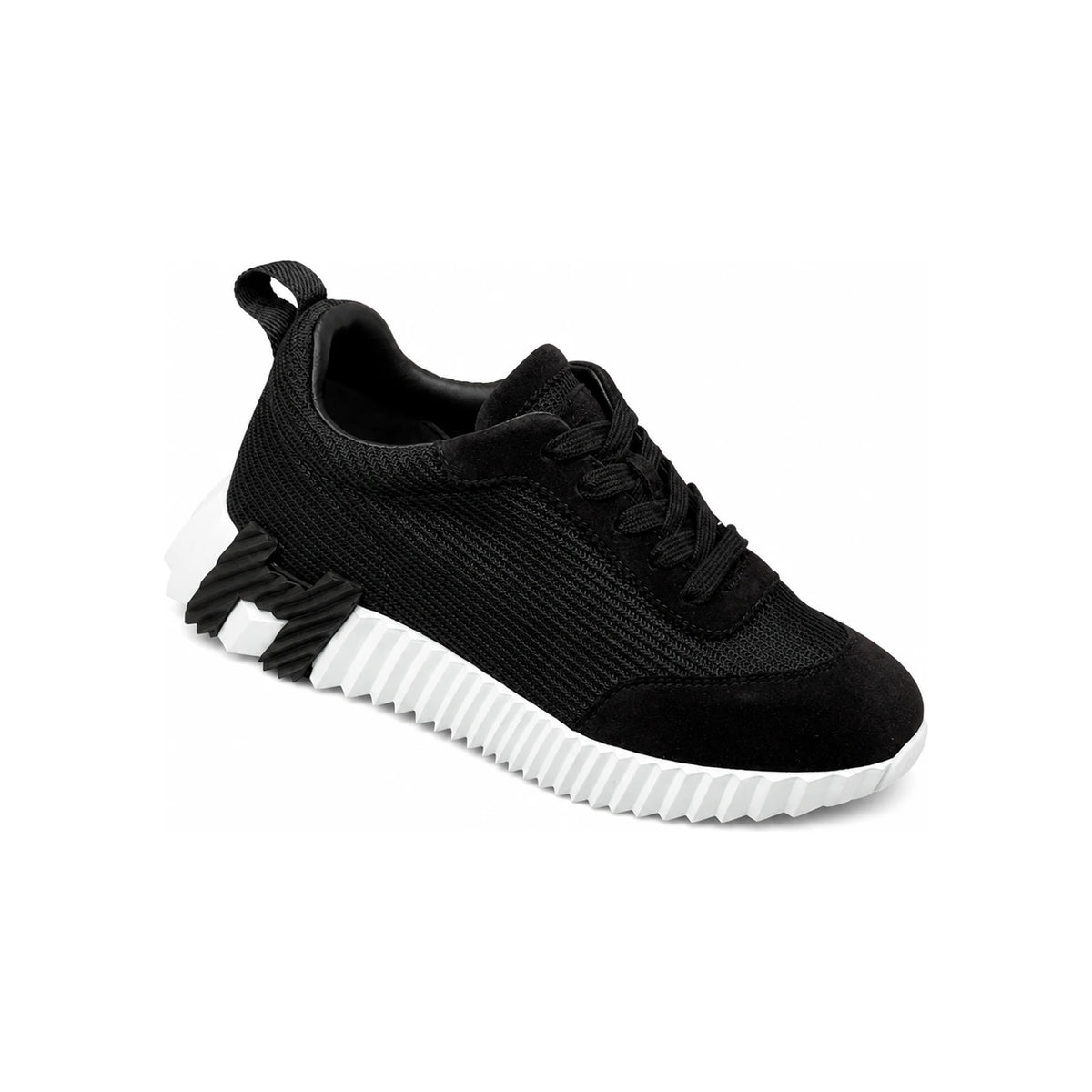 HERMES Bouncing Sneakers Mesh Suede Calfskin Black H Logo Low-Top