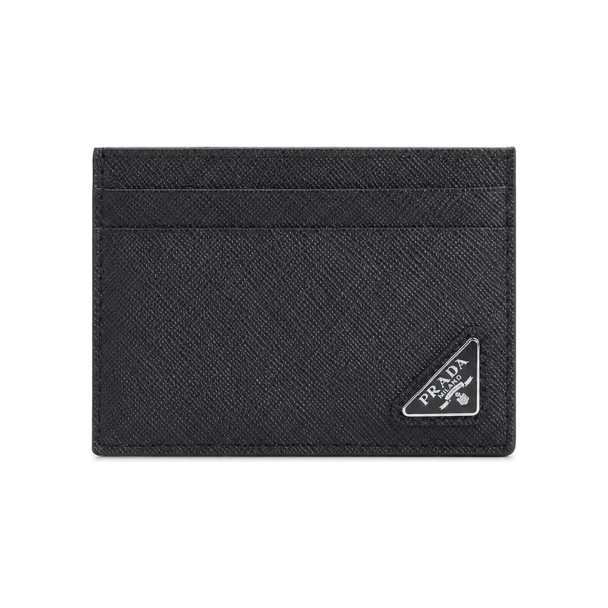 PRADA Saffiano Leather Triangular Logo Card Holder Wallet Black