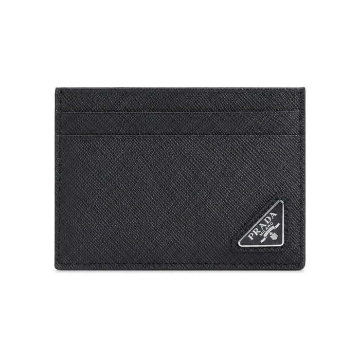 PRADA Saffiano Leather Triangular Logo Card Holder Wallet Black